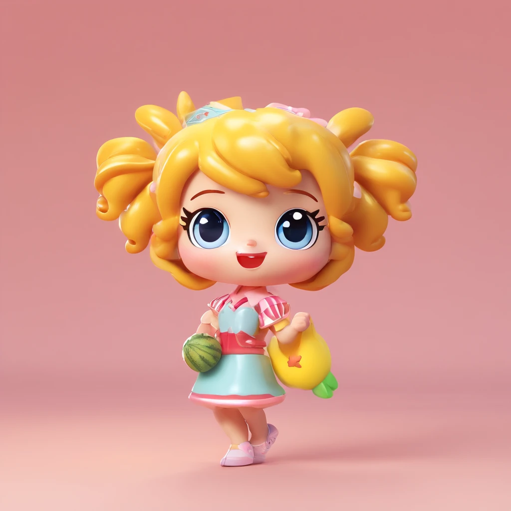 super cute girl IP by pop mart, Bright eyes, cherub, Clay, a blind box toy, Glossy and delicate,Clean background, Good gloss, 3D rendering of,Best Quality Olive Fruit Mascot Doll