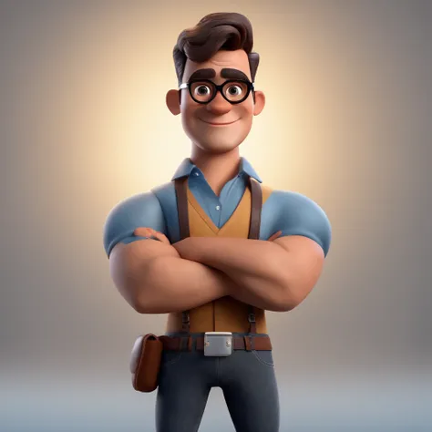 Cartoon character of a man with black glasses and a blue shirt, animation character, Caractere estilizado, animation style rendering, 3D estilizado, Arnold Maya render, 3 d render stylized, toon render keyshot, Personagem 3D, Personagem 3D, 3d rendering st...