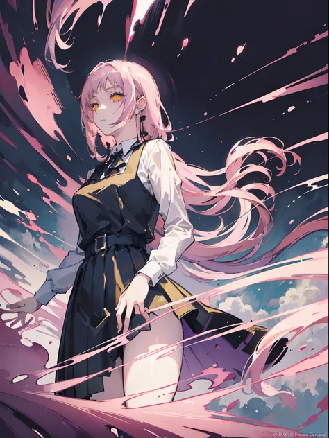 (masterpiece, top quality, best quality,official art, beautiful and aesthetic:1.2),(1girl:1.3), Very long hair, pink hair color, yellow eyes , cats , black dress