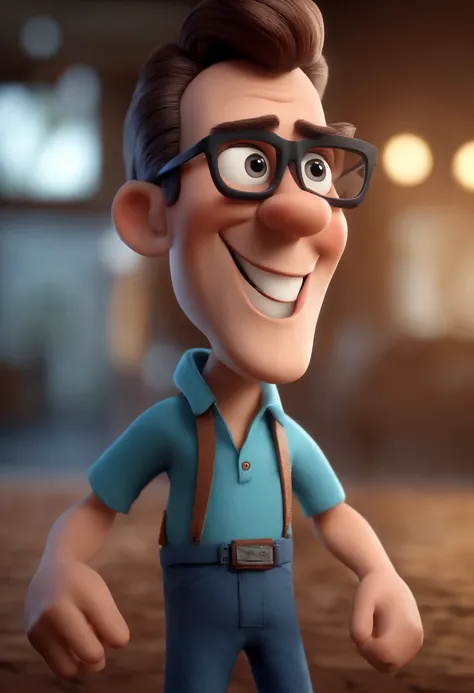 Cartoon character of a man with black glasses and a blue shirt, animation character, Caractere estilizado, animation style rendering, 3D estilizado, Arnold Maya render, 3 d render stylized, toon render keyshot, Personagem 3D, Personagem 3D, 3d rendering st...