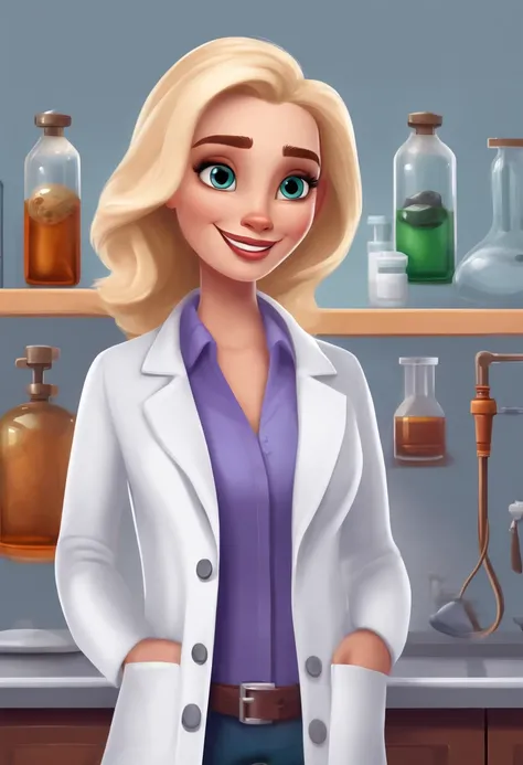 Create a pixar-style character inside a lab coat for a veterinarian blonde character