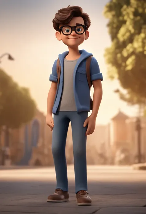 Cartoon character of a boy wearing black glasses and a blue shirt, an animated character, stylized character, animation style render, Stylized 3 D, arnold maya render, 3 d render stylized, toon render keyshot, 3d character, 3 d character, stylized 3d rende...