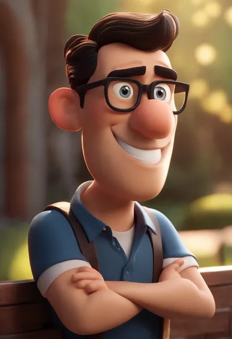 Cartoon character of a man wearing black glasses and a blue shirt, um personagem animado, Caractere estilizado, animation style rendering, 3D estilizado, Arnold Maya render, 3 d render stylized, toon render keyshot, Personagem 3D, Personagem 3D, 3d renderi...