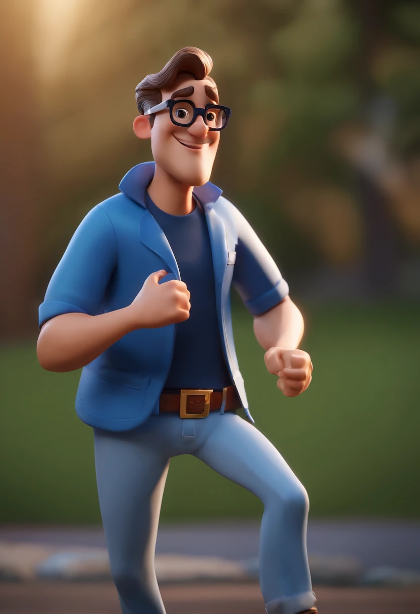 Cartoon character of a man wearing black glasses and a blue shirt, um personagem animado, Caractere estilizado, animation style rendering, 3D estilizado, Arnold Maya render, 3 d render stylized, toon render keyshot, Personagem 3D, Personagem 3D, 3d renderi...