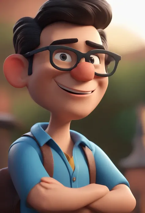 Cartoon character of a man wearing black glasses and a blue shirt, um personagem animado, Caractere estilizado, animation style rendering, 3D estilizado, Arnold Maya render, 3 d render stylized, toon render keyshot, Personagem 3D, Personagem 3D, 3d renderi...