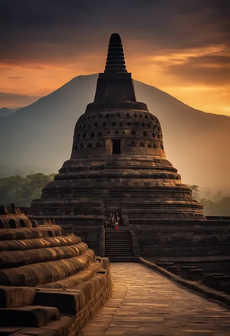 (masterpiece), (best quality), (high resolution Borobudur Temple, Central Java,hyper detailed, solo, detailed_background, landscape,