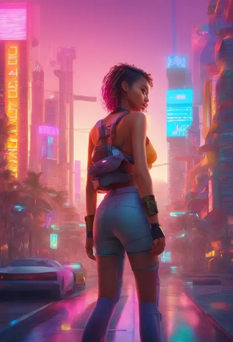 City: Parauapebas, Pará, Brazil, estilo pixel, best quality, highly detailed, with vibrant colors, in a futuristic cityscape, with neon lights and reflections, showcasing a pixelated girl wearing cyberpunk fashion, surrounded by advanced technology and fly...