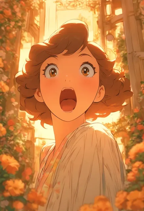 Masterpiece, Line art for female characters, Florence Pews shocked expression, Detailed Country Garden background, art deco design,, Double exposure style, no shade, Used to color pages, White space, no shade,