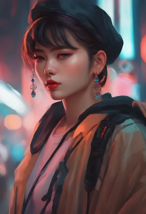 a close up of a person with a headband on, arte digital inspirada em Yanjun Cheng, Tumblr, arte digital, vibrant fan art, Retrato Lofi, Arte no estilo de Guweiz, neo vaporwave |, pintura digital colorida, cyber aesthetic, portrait of kpop idol, Yanjun Chen...