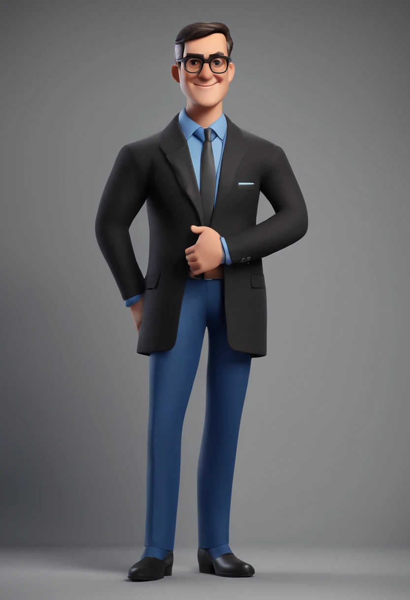 Cartoon character of a man with black glasses and a blue shirt, animation character, Caractere estilizado, animation style rendering, 3D estilizado, Arnold Maya render, 3 d render stylized, toon render keyshot, Personagem 3D, Personagem 3D, 3d rendering st...