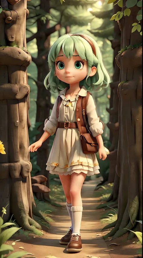 A girl walking in a magical forest