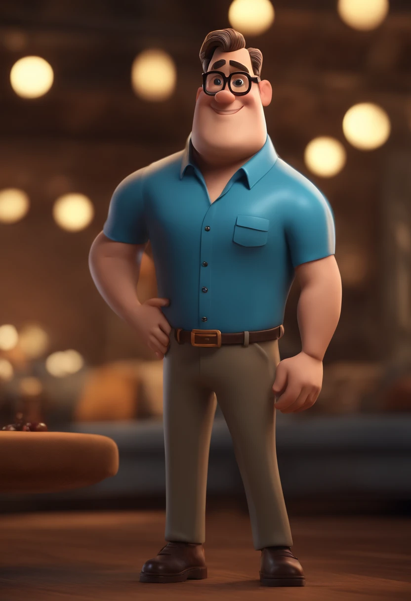 Cartoon character of a man with black glasses and a blue shirt, animation character, Caractere estilizado, animation style rendering, 3D estilizado, Arnold Maya render, 3 d render stylized, toon render keyshot, Personagem 3D, Personagem 3D, 3d rendering st...