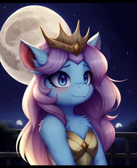 syuro, rating_safe，score_9，cute bat pony，furry wild pony，luna，(moon princess:1.3) solo