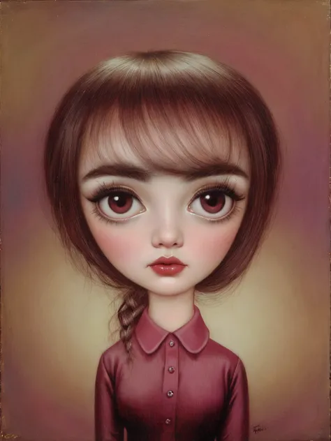 pintura de una mujer fea con las cejas muy gordas y peludas, estilo mark ryden, desnuda