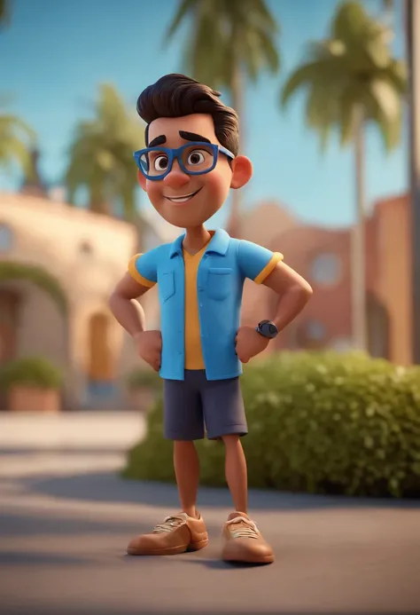 Cartoon character of a man wearing black glasses and a blue shirt, um personagem animado, Caractere estilizado, animation style rendering, 3D estilizado, Arnold Maya render, 3 d render stylized, toon render keyshot, Personagem 3D, Personagem 3D, 3d renderi...