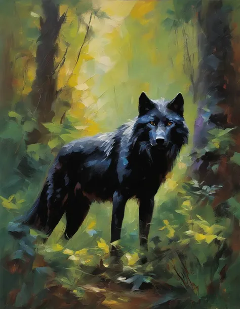 Black wolf, 1 Hunter, jungle scenery