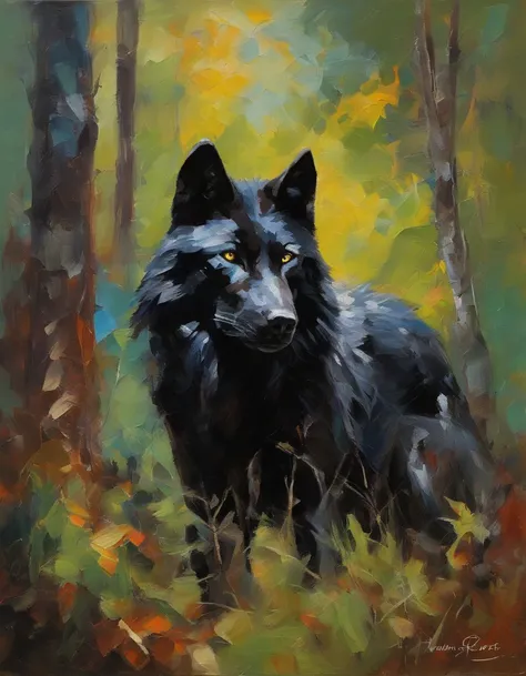 Black wolf, 1 Hunter, jungle scenery