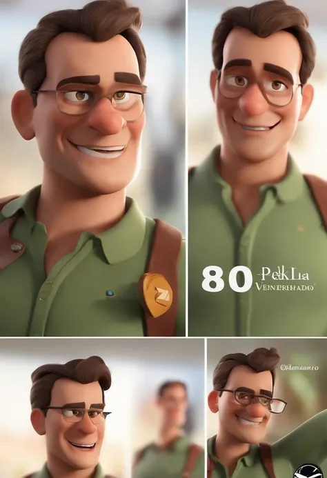 Cartoon character of a man crie um personagem no estilo pixar da disney, homem, branco, cabelos longos loiros soltos ao vento, olhos verdes, sorrindo, barba,, animation character, Caractere estilizado, Rendering Animation Styles, 3D estilizado, Arnold Maya...