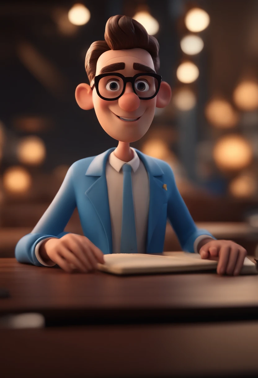 Cartoon character of a man with black glasses and a blue shirt, animation character, Caractere estilizado, animation style rendering, 3D estilizado, Arnold Maya render, 3 d render stylized, toon render keyshot, Personagem 3D, Personagem 3D, 3d rendering st...