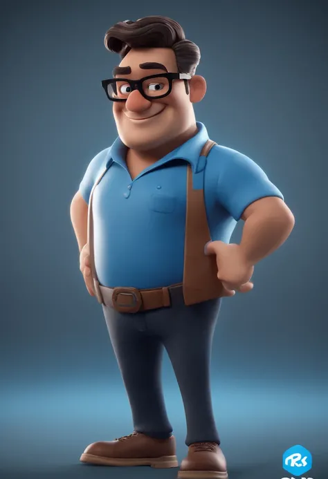 Cartoon character of a man with black glasses and a blue shirt, animation character, Caractere estilizado, animation style rendering, 3D estilizado, Arnold Maya render, 3 d render stylized, toon render keyshot, Personagem 3D, Personagem 3D, 3d rendering st...