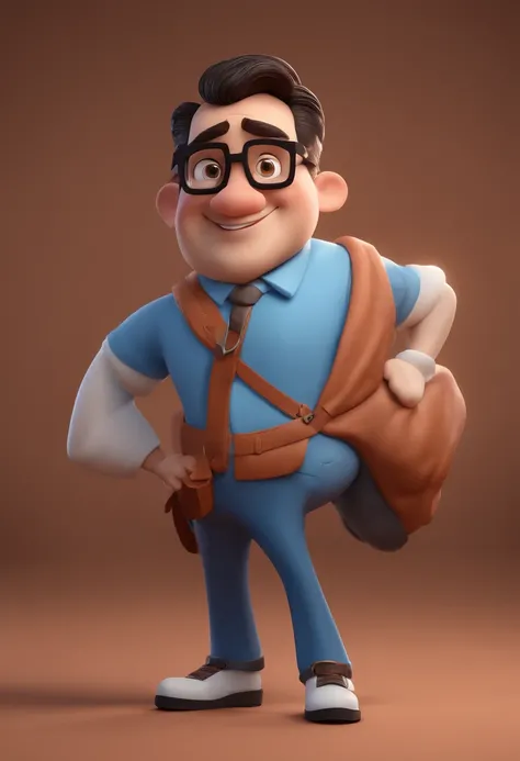 Cartoon character of a man with black glasses and a blue shirt, animation character, Caractere estilizado, animation style rendering, 3D estilizado, Arnold Maya render, 3 d render stylized, toon render keyshot, Personagem 3D, Personagem 3D, 3d rendering st...