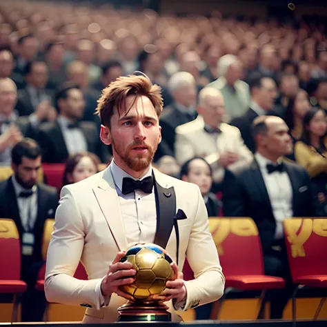 Messi won the Ballon d’Or and gave a speech. The audience off the field were all applauding. --auto --s2