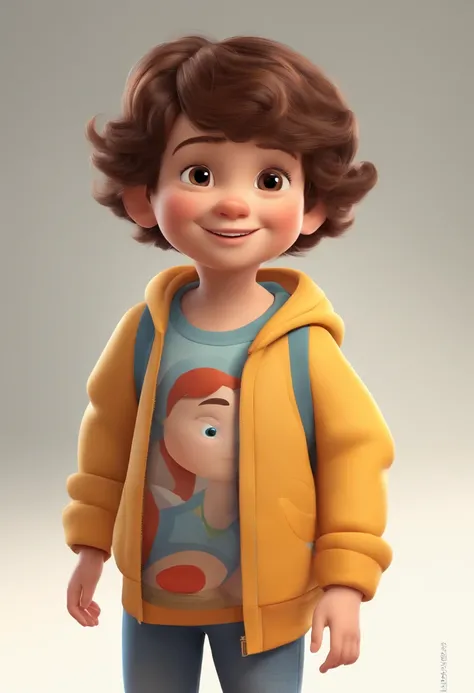 a happy cute kid standing short hair, vestindo uma fantasia espacial, , fundo branco, barnet, toon, estilo pixar, 3d, desenhos animados, rosto detalhado, asymmetrical 16k