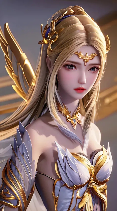 ((Masterpiece, Best quality;1.3)), ultra - detailed，plethora of colors，extremely detailed and beautiful background，1girll，独奏，highly detailed beautiful face，beautiful  face，Angelic，Detailed golden angel costume，Wings Angel，feater，Fantasy landscape，Epic,The ...