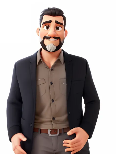 Pode melhorar barba mais rala e cabelos ralos com uns fios pretos, Make Full Body Appearing Black Shoes. Man stands on black background on a speaker-like stage with microphone in one hand and book in the other in Disney pixar style best quality, maior qual...