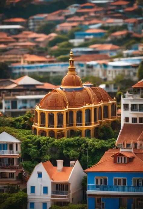 Mini(Ttp), (8k, Foto RAW, best quality, master part:1.2), fundo colorido, fundo limpo, profundidade de campo, cidade, Tall building, Miniatura, Landscape, isometric,em Bola de cristal, 16:9, Praia, Ondas