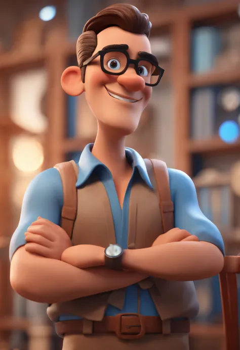 Cartoon character of a man with black glasses and a blue shirt, animation character, Caractere estilizado, animation style rendering, 3D estilizado, Arnold Maya render, 3 d render stylized, toon render keyshot, Personagem 3D, Personagem 3D, 3d rendering st...