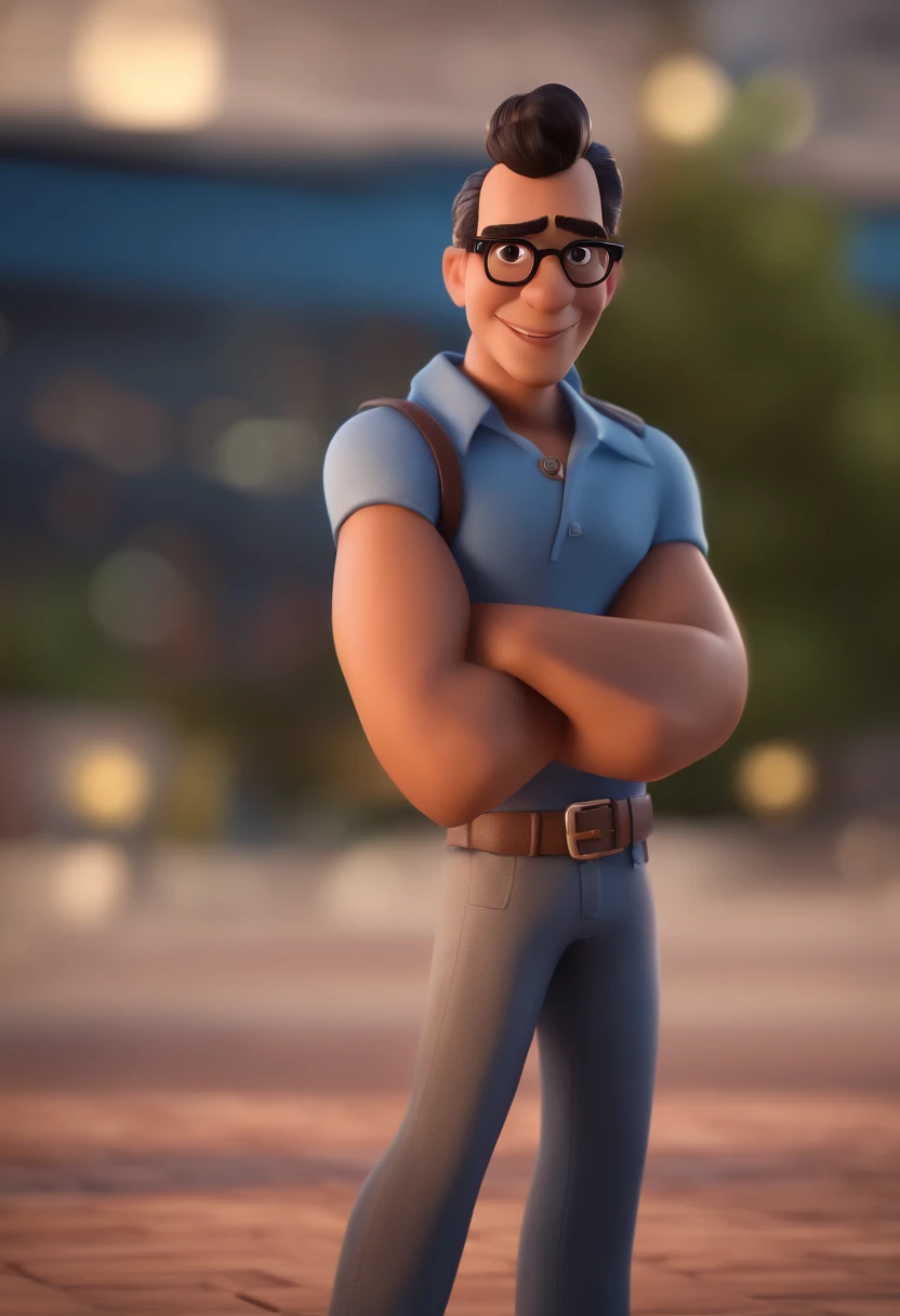 Cartoon character of a man with black glasses and a blue shirt, animation character, Caractere estilizado, animation style rendering, 3D estilizado, Arnold Maya render, 3 d render stylized, toon render keyshot, Personagem 3D, Personagem 3D, 3d rendering st...