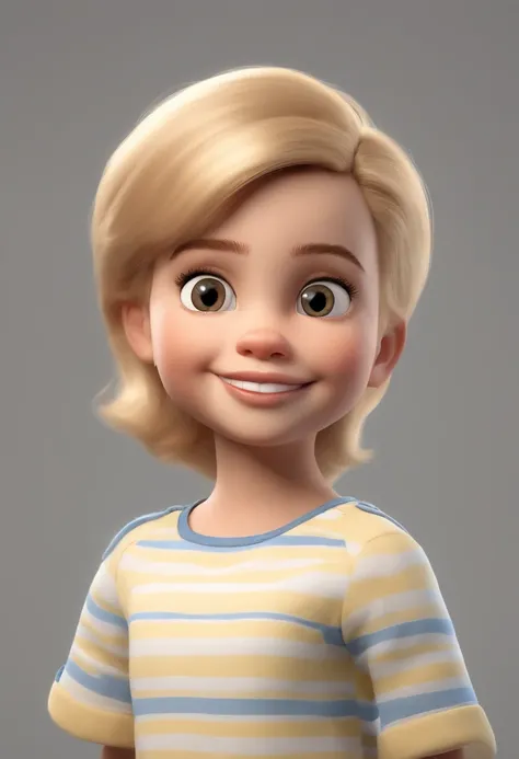 a happy cute girl kid standing, short and blond hair, vestindo uma fantasia guerreira, , fundo branco, barnet, toon, estilo pixar, 3d, desenhos animados, rosto detalhado, asymmetrical 16k