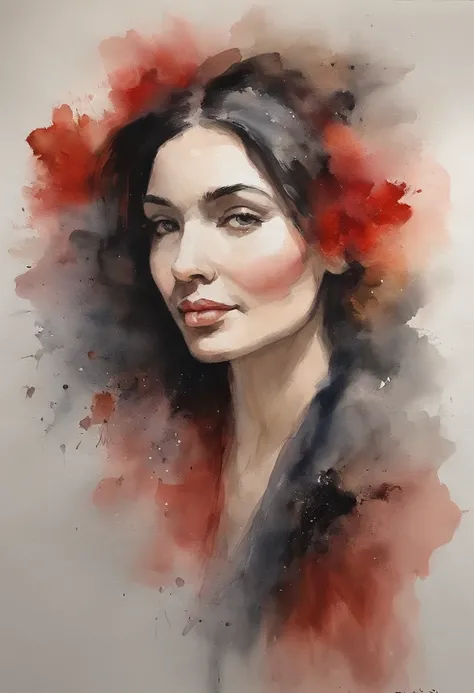 Impasto Oil Painting of a Woman, 10 generations、cute little、profile , stares at the camera,doa、fold hand with、  The background is outer space,Red Galaxy、 hyper - realistic oil painting. masterpiece artwork、wish、Reverent look、infp young woman、Dark hair、dram...