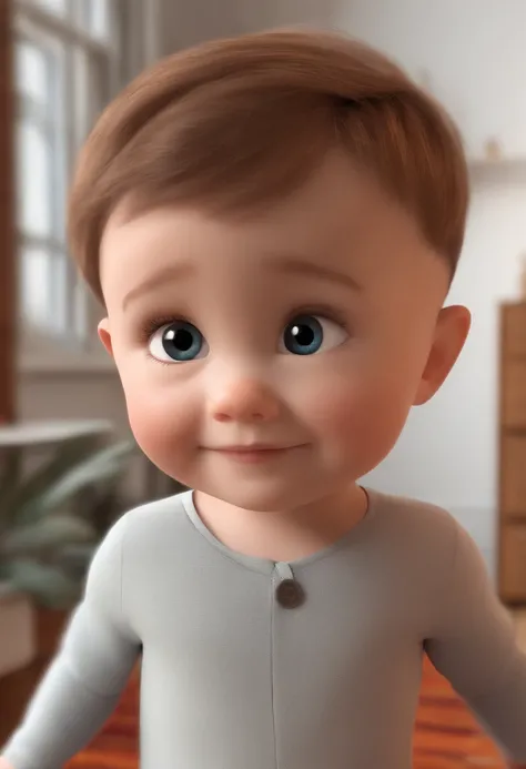 a happy cute kid standing short hair, vestindo uma fantasia espacial, , fundo branco, barnet, toon, estilo pixar, 3d, desenhos animados, rosto detalhado, asymmetrical 16k