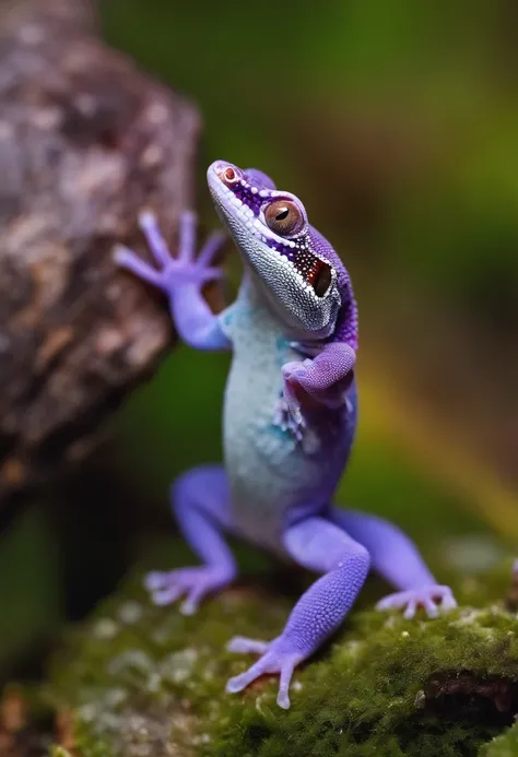 A purple crestod gecko that looks like it was shot with a film camera