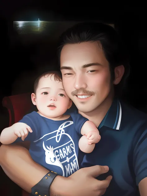 there is a man holding a baby in his arms, with a kid, ruan jia and brom, john jude palencar, potrait, barabas miklos and hollos...