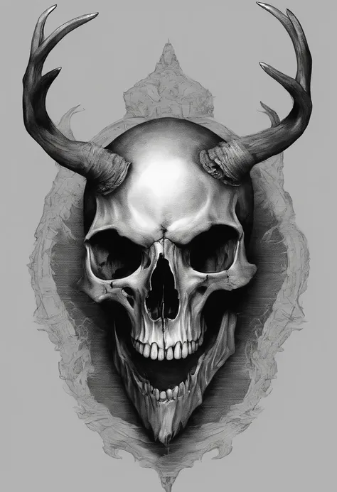 Desenho de lobisomem, Deer skull head, cinco olhos, Skull four horns of many points, hyper-realistic, artistic, tudo preto e branco