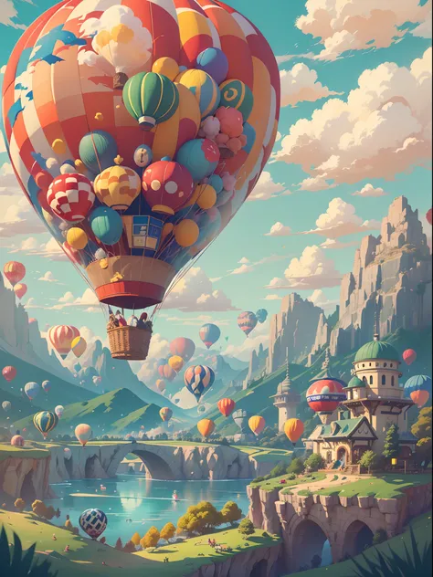 In a brilliant and colorful sky，A giant hot air balloon floats slowly。This hot air balloon look is completely inspired by the world of the Super Mario game，Decorate with Mario、Luigi、Iconic motifs such as mushrooms and gold coins。The hot air balloon itself ...