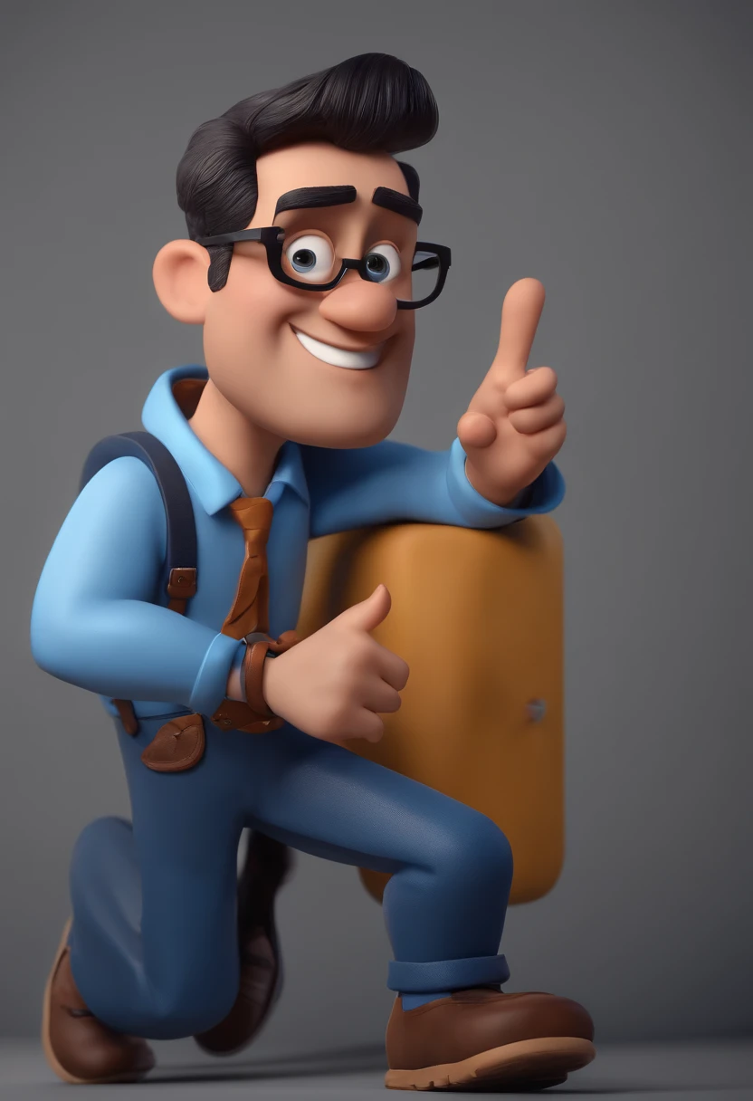 Cartoon character of a man with black glasses and a blue shirt, animation character, Caractere estilizado, animation style rendering, 3D estilizado, Arnold Maya render, 3 d render stylized, toon render keyshot, Personagem 3D, Personagem 3D, 3d rendering st...