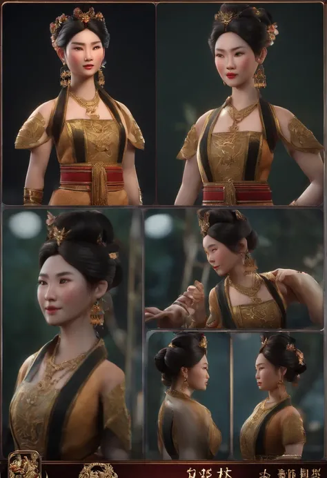 An ancient Chinese woman、gentle expressions、full bodyesbian、Clear facial features、Amazing facial features，Complex design，Game model，Original art design，character  design， an animated character, stylized character, animation style render, stylized 3d, arnol...