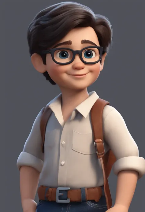 Um menino bonito de 4 anos feliz sentado cabelo curto e arrepiado , segurando um brinquedo, vestindo uma camisa azul ,, fundo branco, barnet, Tom, Estilo Pixar, ....3d, desenhos animados, rosto detalhado, asymmetrical 16k