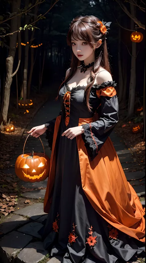 ((Enchanting costumes for Halloween、))In the scary forest、The Way of、Scary tree branches、halloween night、Halloween Pumpkin、