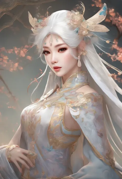 An ancient Chinese woman、gentle expressions、full bodyesbian、Clear facial features、Amazing facial features，Complex design，Game model，Original art design，character  design，stylized character,cartoon character, (pixar-style) White background --AR 3:2, Charact...