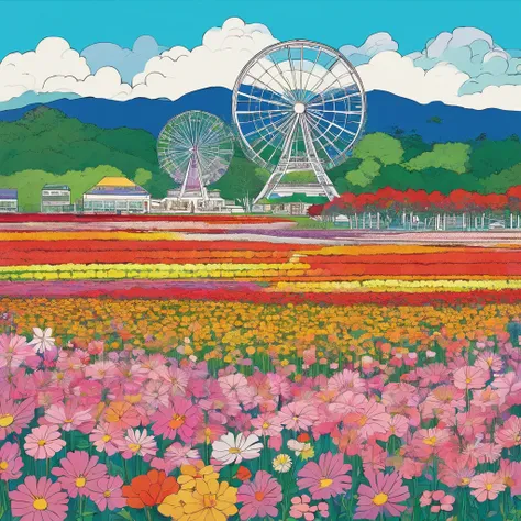 Flower fields under the Ferris wheel