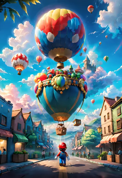 In a brilliant and colorful sky，A huge hot air balloon floats slowly。This hot air balloon look is completely inspired by the game world of Super Mario，Decorated with Mario、Luigi、Iconic motifs such as mushrooms and gold coins。The hot air balloon itself come...