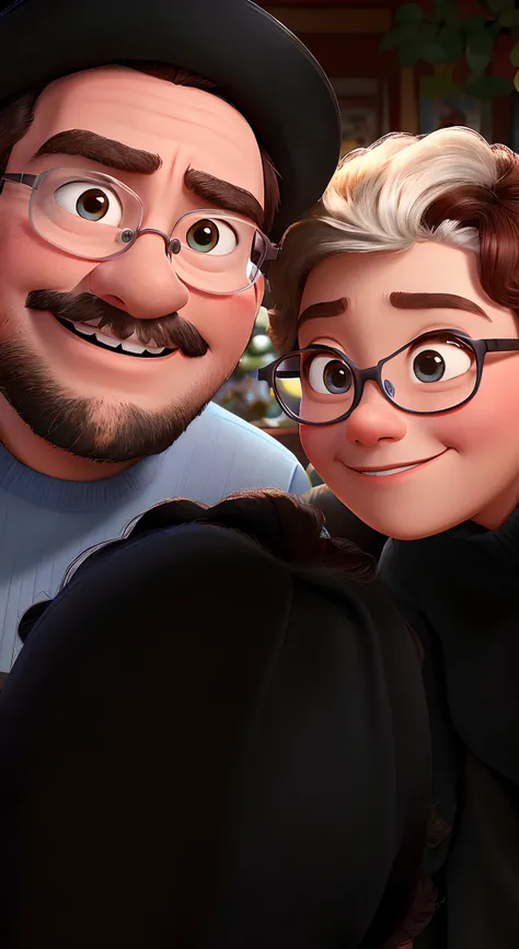 There are two people who are posing for a photo together, pixar retrato 8 k foto, retrato pixar, quadro do filme pixar, Ainda de um filme da Pixar de 2015, animation movie still, animated film, animation film, Ainda de um filme da Pixar, medium shot of two...