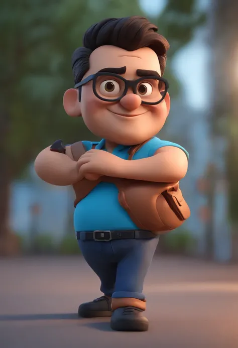 Cartoon character of a man wearing black glasses and a blue shirt, um personagem animado, Caractere estilizado, animation style rendering, 3D estilizado, Arnold Maya render, 3 d render stylized, toon render keyshot, Personagem 3D, Personagem 3D, 3d renderi...