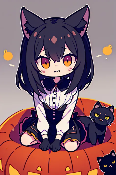 ((superfine illustration, in 8K)),Black cat,Halloween,horor,cute little,Delicate background,城市