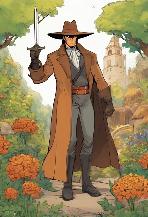 Zorro, (Chica monstruo), Long brown ears with a darker brown interior, brown fur, pelusa de cuello bronceado, brown fluffy tail with a tan tip, grandes ojos marrones, Usar ropa modesta, sitting in a flower garden, Obra maestra, La mejor calidad